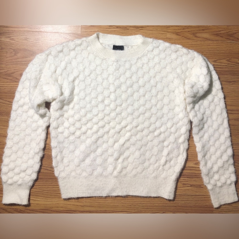 Lumiere White Sweater Womens M Crew Neck Polka Dot Bubble Raised Knit NWOT